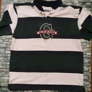 GUESS Polo RARE Shirt Green Blue Big G Vintage